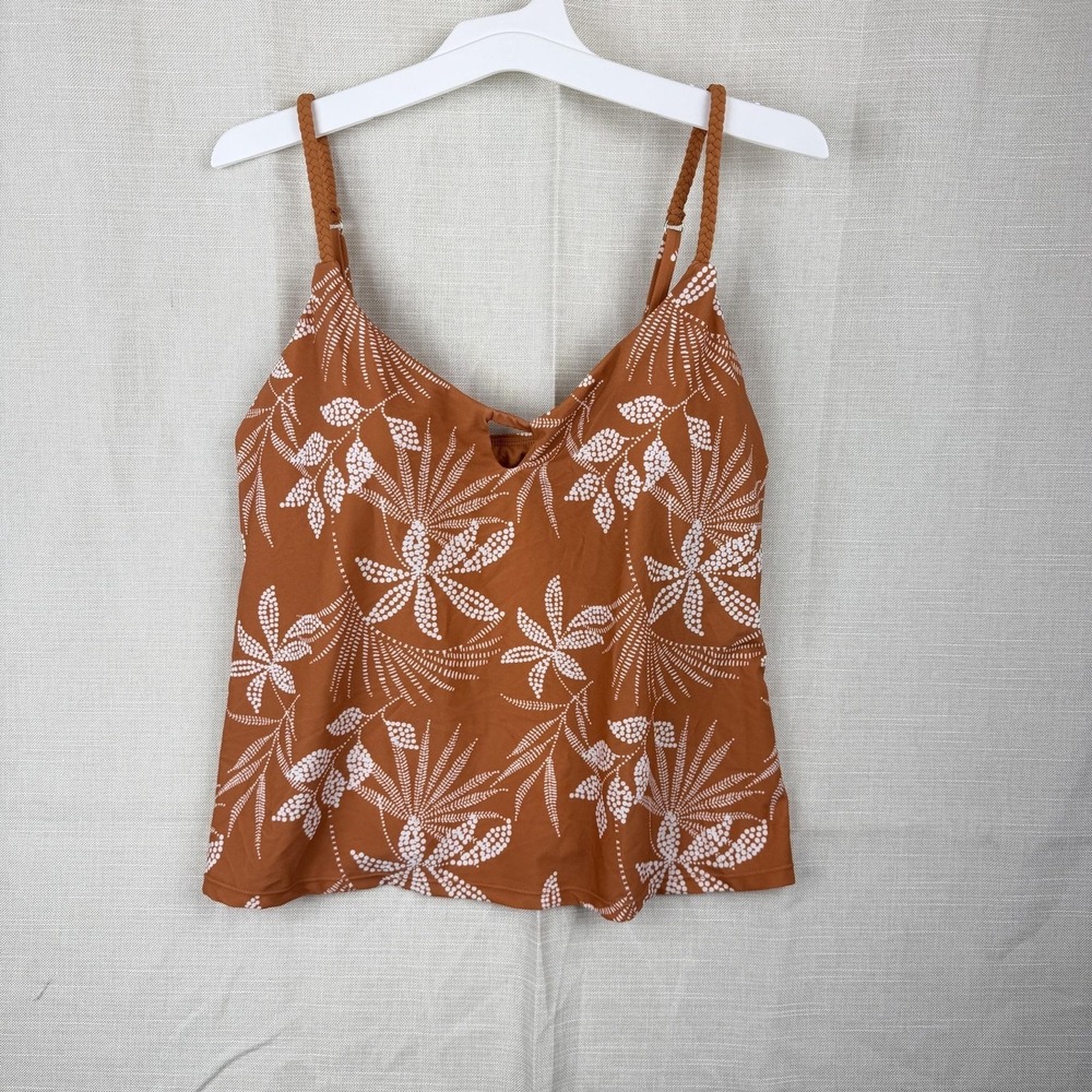 Shade & Shore Tankini Swim Top Womens M 8-10 Orange Floral Adjustable Padded NWT
